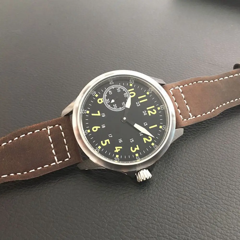 

New Fashion 45mm Corgeut clock stainless steel sterial black dial leather 6497 hand winding wristwatch men watch luxury brand