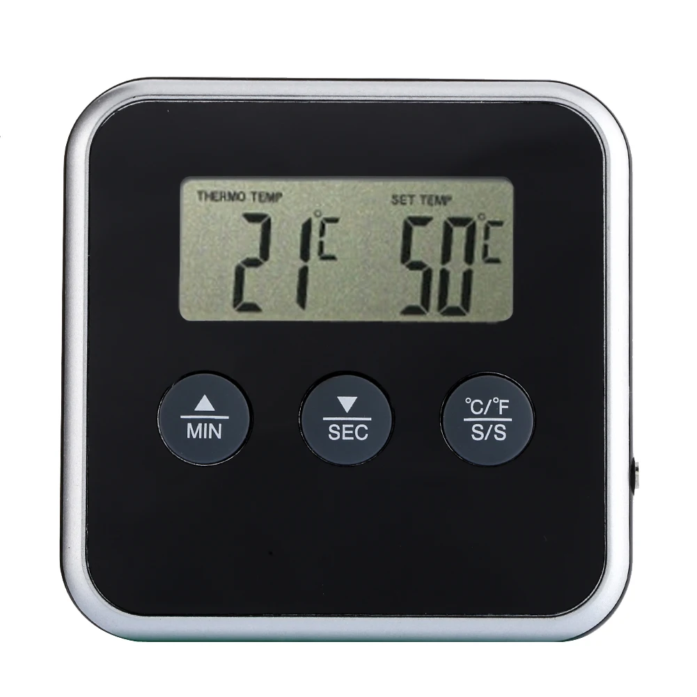 

LCD Digital Thermometer Cooking Kitchen Food Meat Thermometer for Grill Oven Smoker Clock Timer with Stainless Steel Probe