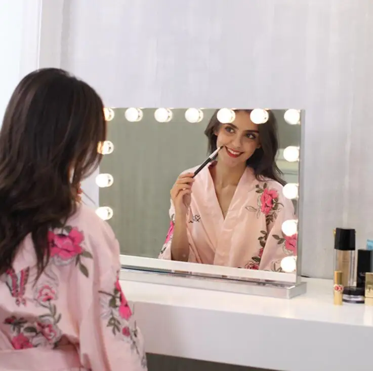 Бескаркасное косметическое зеркало с легким голливудским макияж освещенное зеркало 3 цвета Свет косметическое зеркало Регулируемый сенсорный экран 58*46 см
