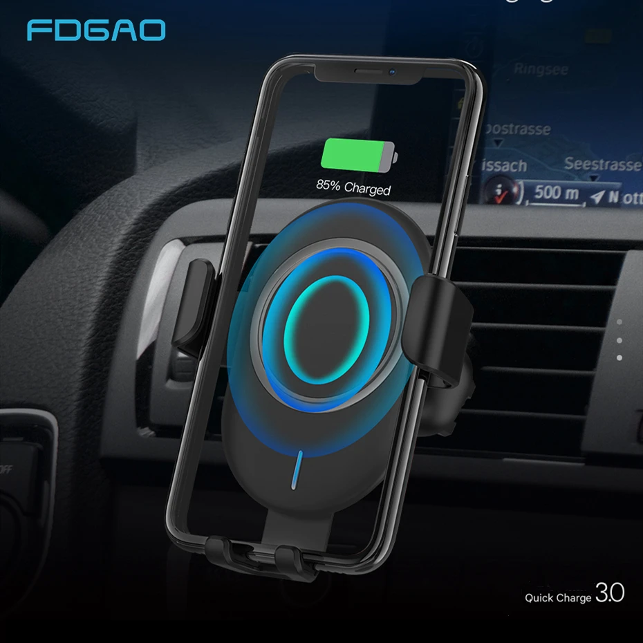 FDGAO 10W Wireless Car Charger for iPhone 8 X XR XS Max Samsung S10 S9 Xiaomi Mi 9 QC Fast Charge Qi Air Vent Mount Phone Holder