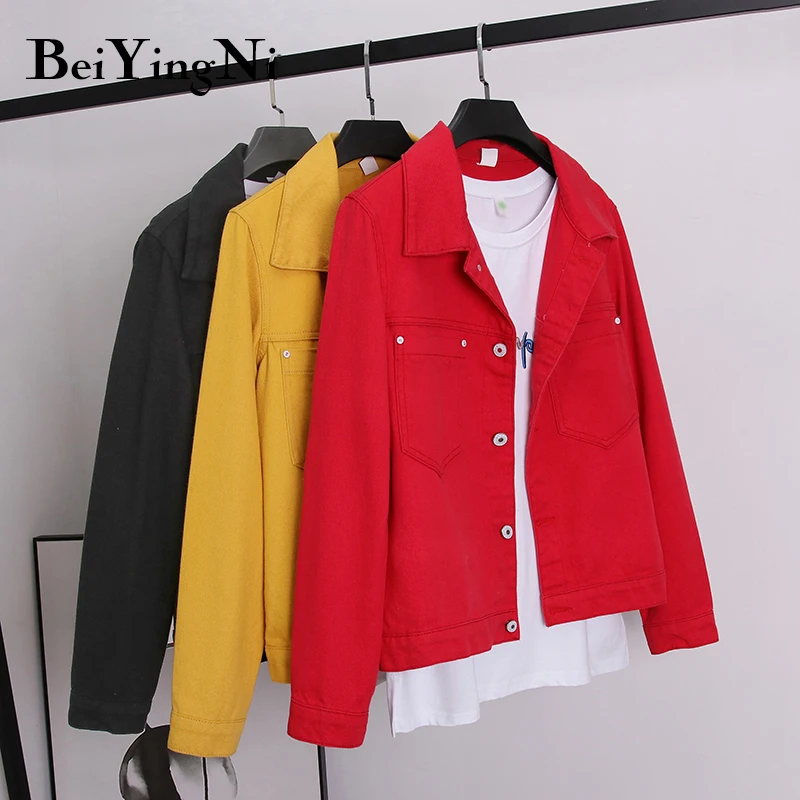

Beiyingni Female Jacket Autumn Winter Jean Jackets Yellow Black Red Denim Coats Women High Street Korean Outwear Fashionable BF