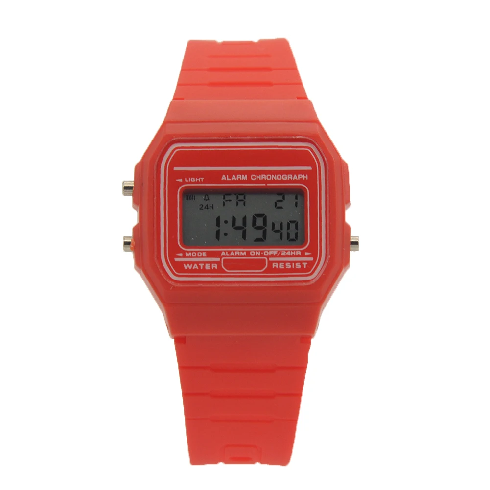 Модные Цифровые резиновые силиконовые наручные часы для девушек и женщин, многоцветные часы с будильником и секундомером - Цвет: Red