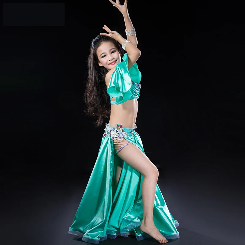 

Belly dance costume oriental dance outfit for girl kid child high level silk 2 pieces Tops+Skirt Set performance Suits