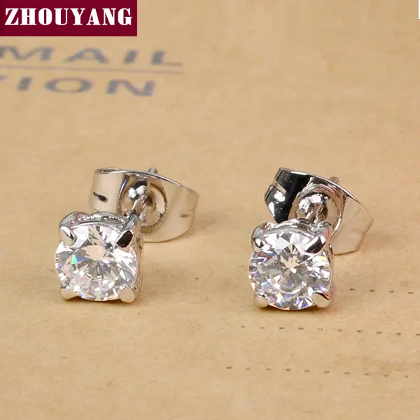 ZHOUYANG Top Quality ZYE518 Concise Crystal Silver Color Earring Jewelry Austrian Crystal Wholesale