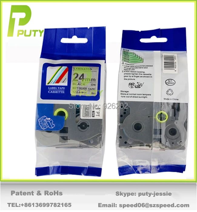 

Compatible 24mm tz-m951 laminated black on matte silver tz tape tze m951 label tape