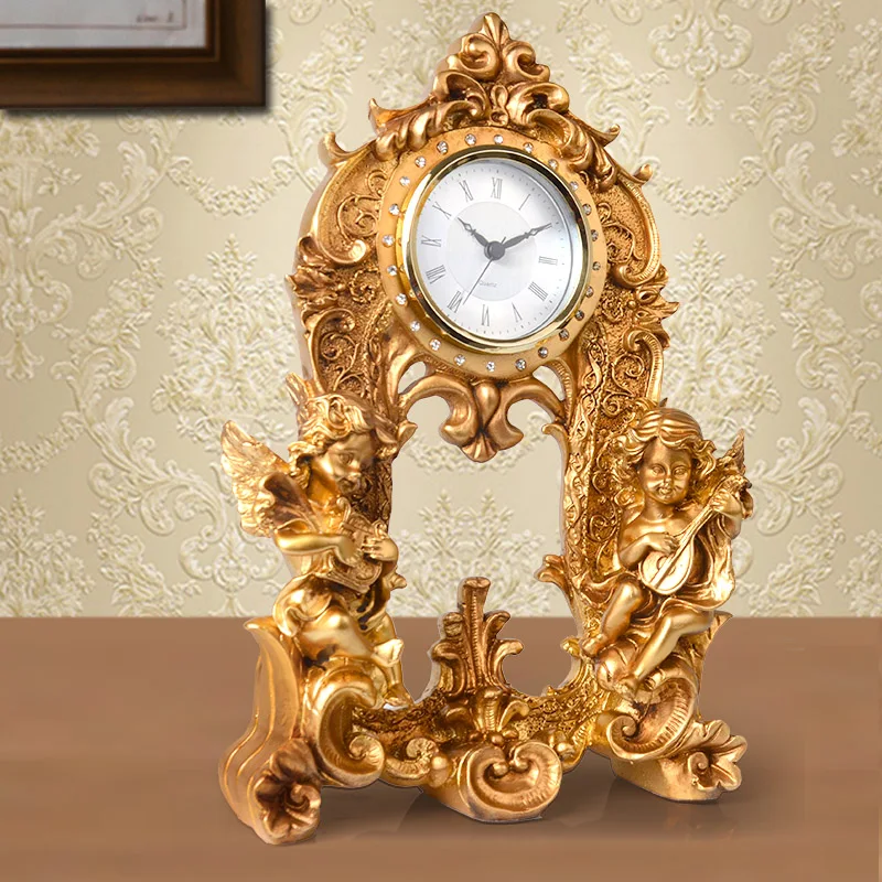 Европейский ретро ангел часы украшения домашний декор креативная Гостиная ТВ шкаф дисплей исследование ремесла Золотая Скульптура Подарок