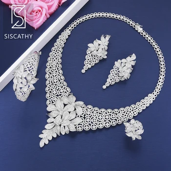 

Fashion Nigerian Bridal Wedding Necklace Dangle Earrings Bracelet Resizable Ring Jewelry Set acero inoxidable joyeria mujer
