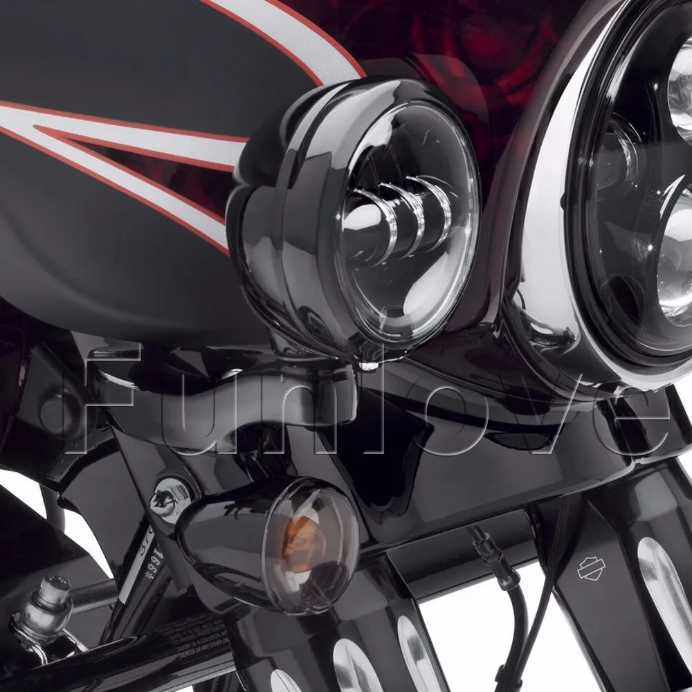 Pair BlackChrome 4.5 LED Fog Light Outer Cover 4 12 LED Fog Light Housing for Harley Davidson (1)