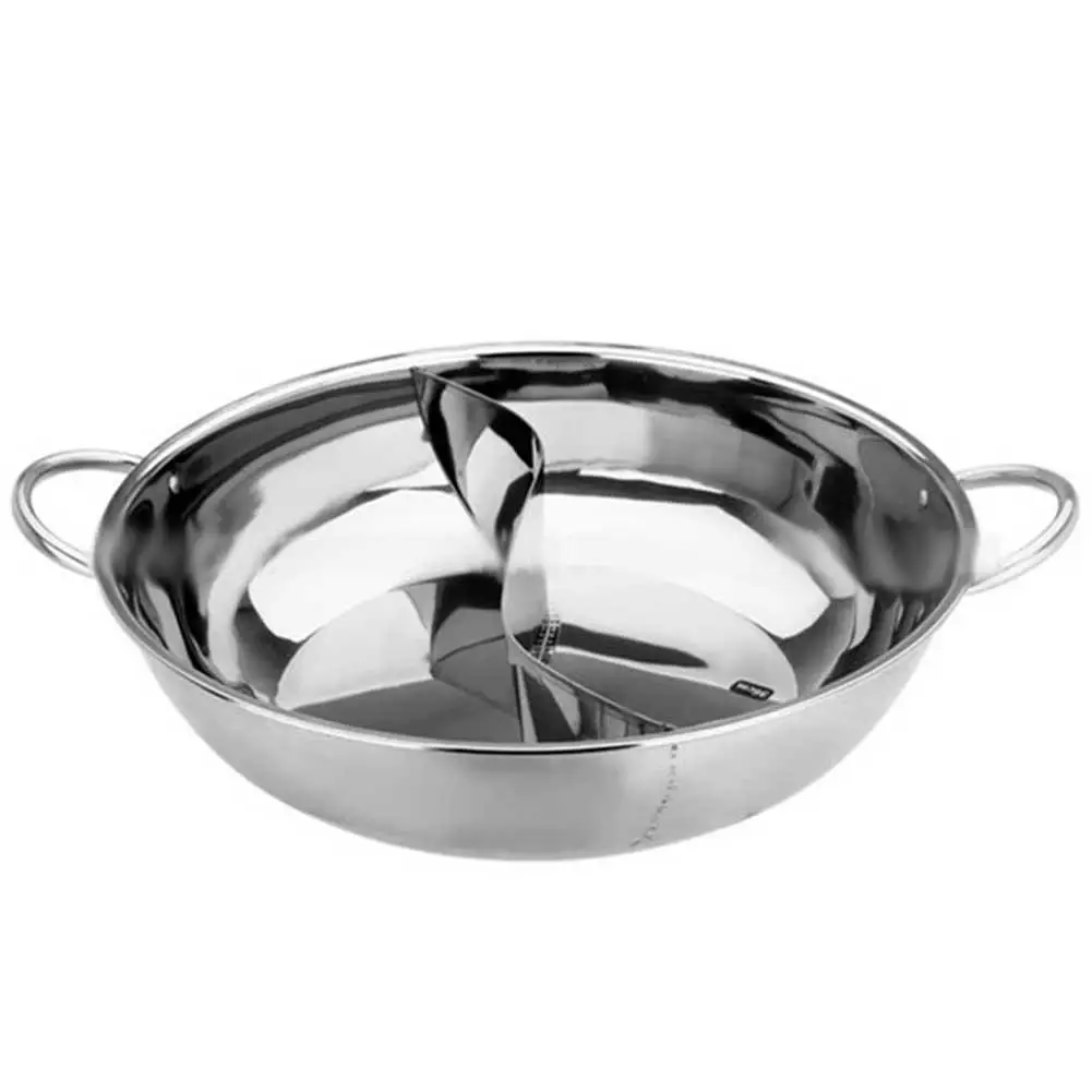 

Adeeing Stainless Steel Mandarin Duck Pot 2 Grip 2 Taste Hot Pot Kitchen Cooking Tool 34cm
