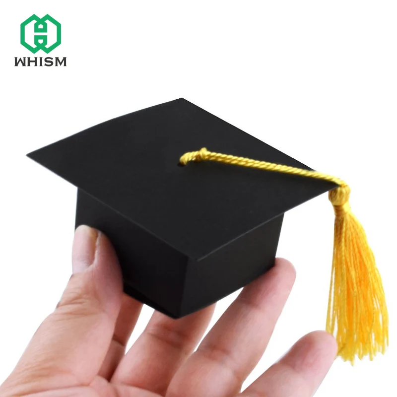 

WHISM 10Pcs Graduate Theme Party Candy Box Cartoon Gift Bag School Party Anniversary Favor Box Graduation Hat Shape Gift Boxes