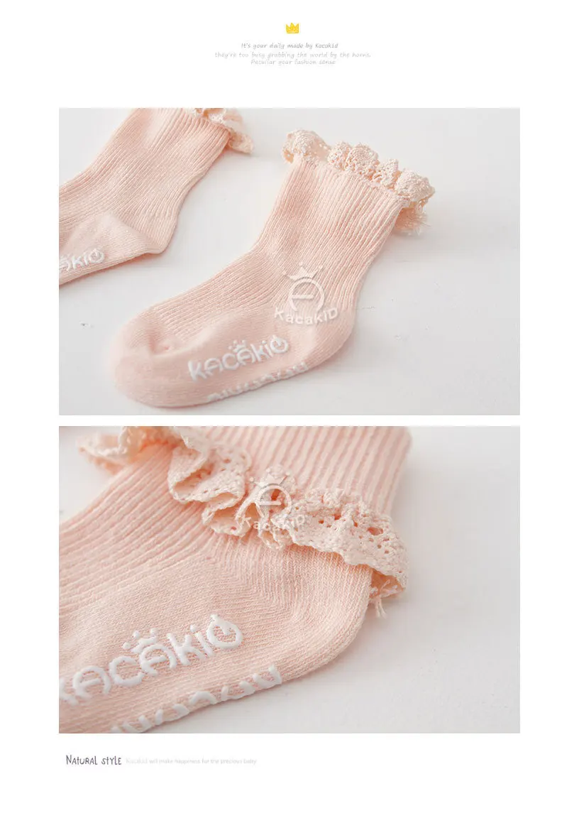 Kacakid для детей Носки девочек кружевных Противоскользящих детских Носки Детские носки детский подарок 2 пар/лот