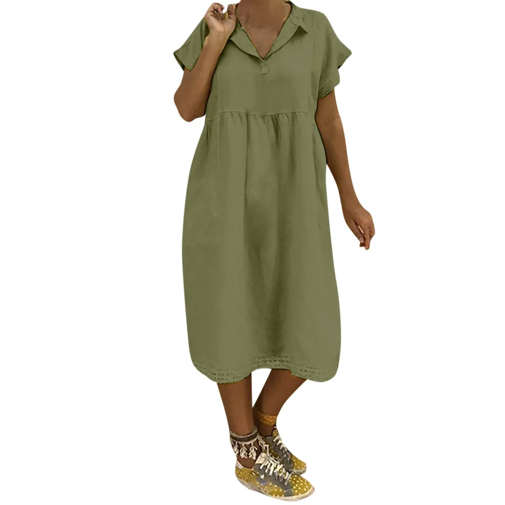 Fashion Turn-down Collar plus size dresses for women 2019 plus size dresses elegant Summer Short Sleeve Loose Cotton Mar Fashion Turn-down Collar plus size dresses for women 2019 plus size dresses elegant Summer Short Sleeve Loose Cotton Mar