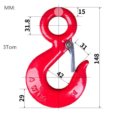 Большие открывающиеся подъемные крюки вешалка высокопрочный кран поворотный крюк G80 сплав сталь ковка крюк 1-7 тонн вес - Цвет: 3Tom