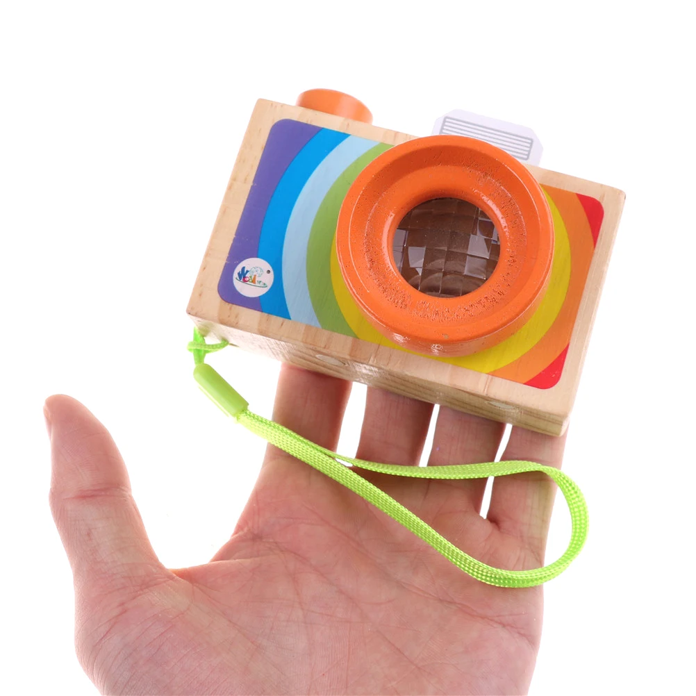 Children Kids Simulation Wooden Camera Educational Learning Toys Multicolor Kaleidoscope Magic Camera Classic Toy 9.5*7*5.5 CM