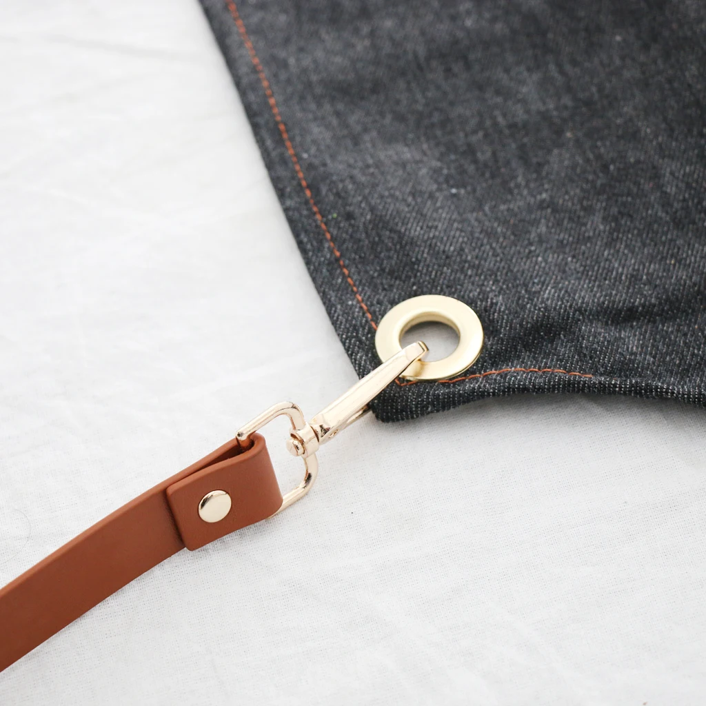 Ladies Men Leather Strap Denim Bib Apron BBQ Florist Baker Bartender Barista Chef Work Uniform