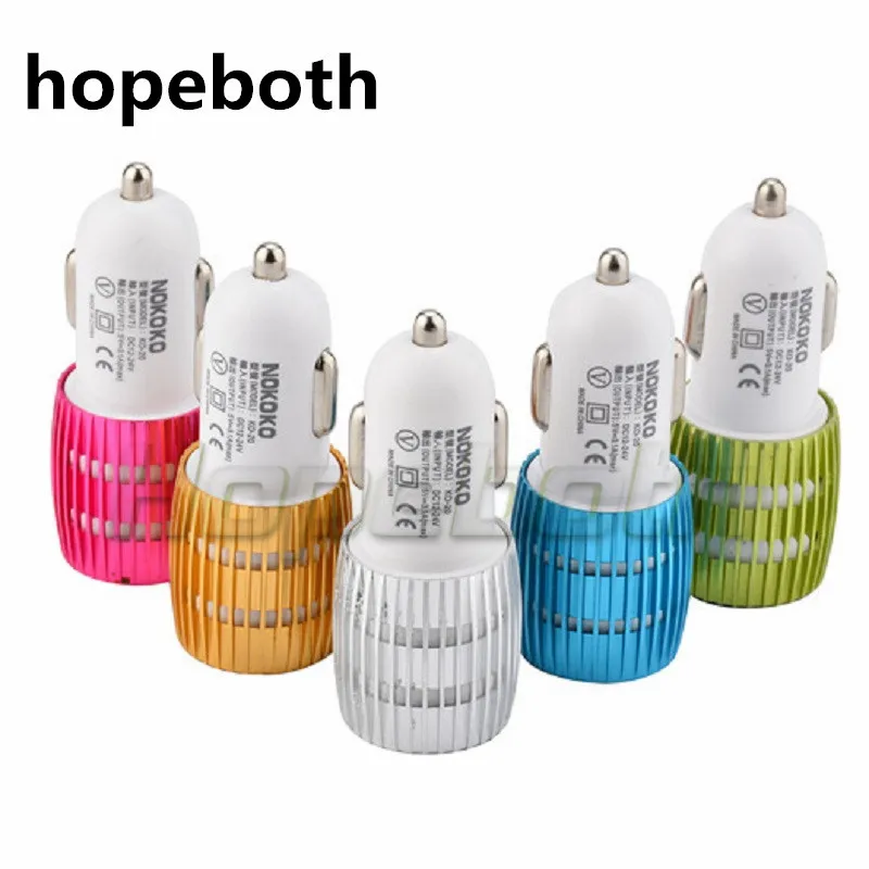 hopeboth Dual usb Car Charger Metal Travel Adapter 2 Ports Colorful Micro USB Car Plug USB Adapter For Samsung Note 8 for iphone