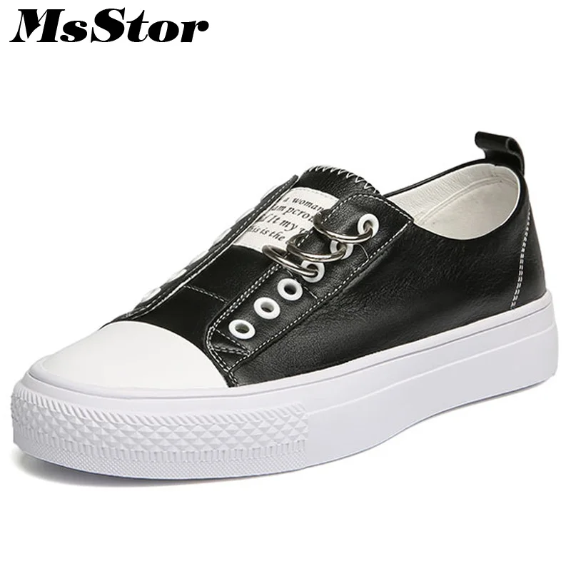 

MsStor Round Toe Slip On Women Flats Casual Fashion Metal Decoration Ladies Flat Shoes 2018 New Spring Women Flats Brand Shoes
