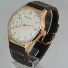 44 мм Parnis белый циферблат Розовое Золото Чехол ручной обмотки 6497 мужские наручные часы
