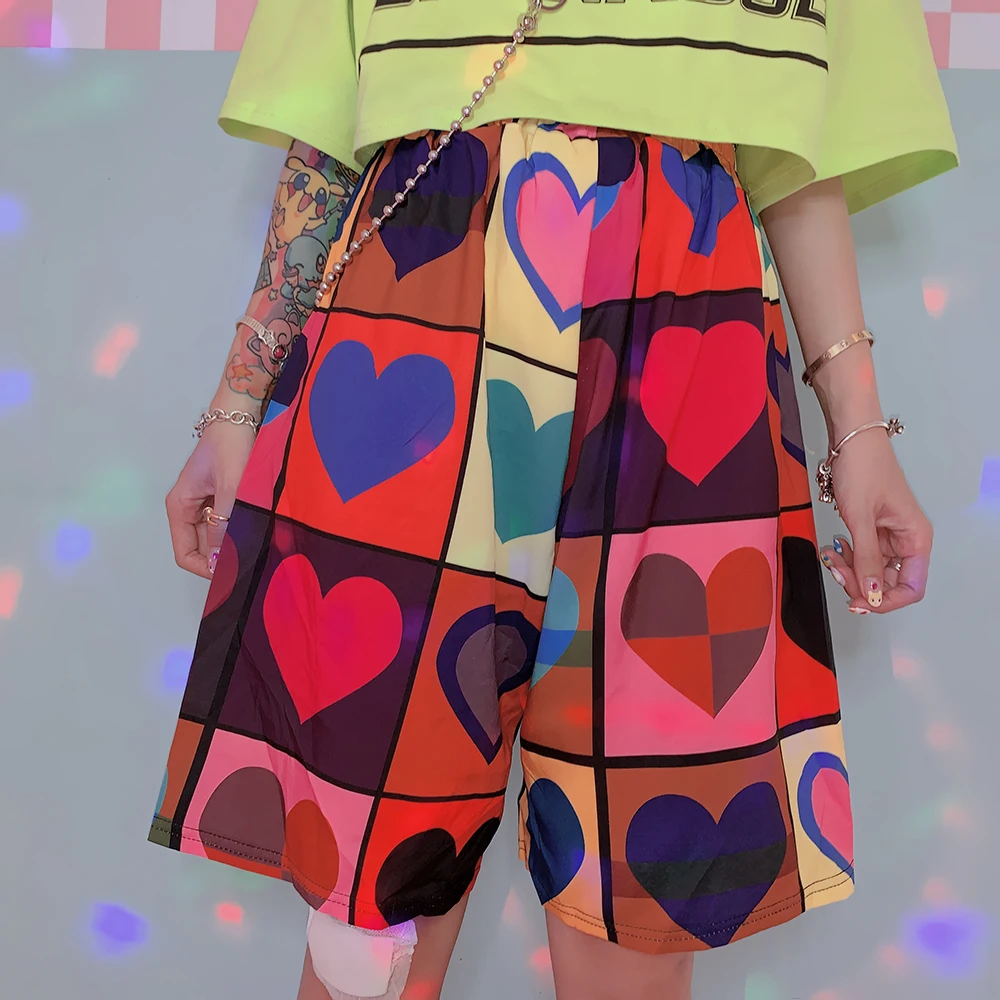 

Harajuku Abstract Love High waist thin large code male and female couples loose shorts