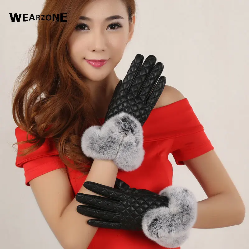 2017 New Warm Elegant Rabbit Fur Genuine Leather Gloves For Winter