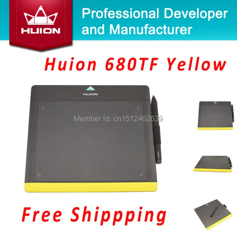 

Promotion HUION 680TF 8-inch 220RPS Digital Graphic Pen Tablet Professional Signature Pad With SD Card Kids Drawing Board Yellow
