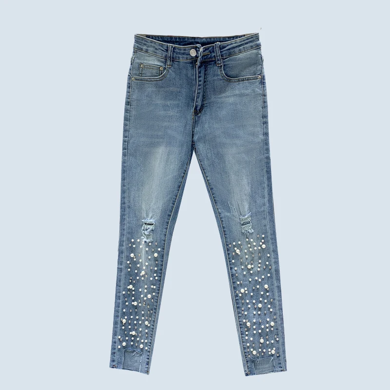 Fashion high waist Pencil Pants Skinny jeans woman ripped