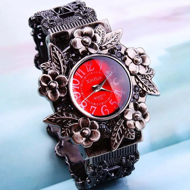 Новинка, женские винтажные часы, женские часы, модные античные кварцевые часы с гравировкой, браслет, часы, Relogio Feminino