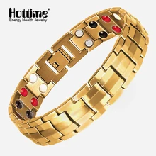 Hottime Fashion Jewelry Health FIR Magnetic Titanium Steel Bio Energy Bracelet For Men Blood Pressure Accessory Golden Bracelets
