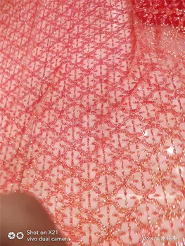 

Red color Newest BZL-7.0315 african tulle mesh fabric sparkly glued glitter sequins lace fabric for party dress
