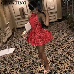 Сексуальная Холтер спинки Красный Короткие Выпускные платья для черный обувь девочек блёстки Африканский Выпускной платье 2019 вечерние