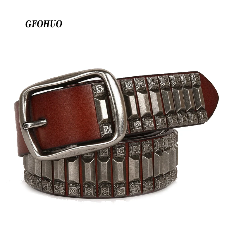 Métal Lourd Cow-Boy Punk Ceinture Cuir Véritable Hip Hop Pour Hommes Croix Rivet