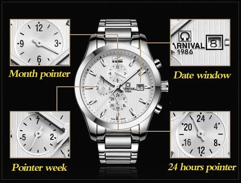 Carnival Watches Automatic Mechanical Watch Gold-Plated and Stainless Steel Two-Tone Male Watch Sports Dive Watches Four colors