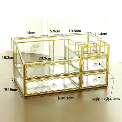 Туалетный столик косметический ящик для хранения Ретро скандинавские негабаритные прозрачные стеклянные средства для ухода за кожей губная помада ящик для хранения коробка