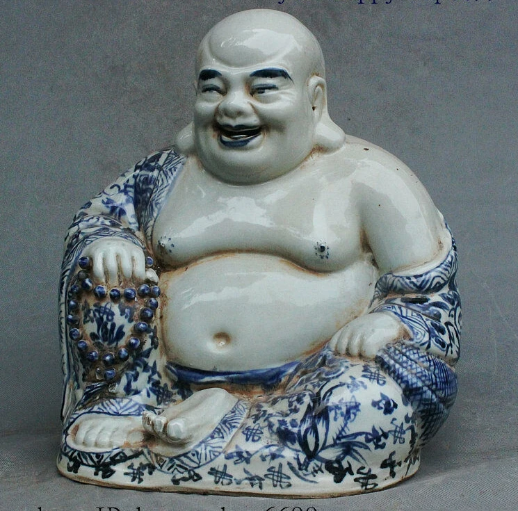 Старый китайский храм Qing Dyasnty фарфоровая статуя богатства милосердия Бог Майтрея