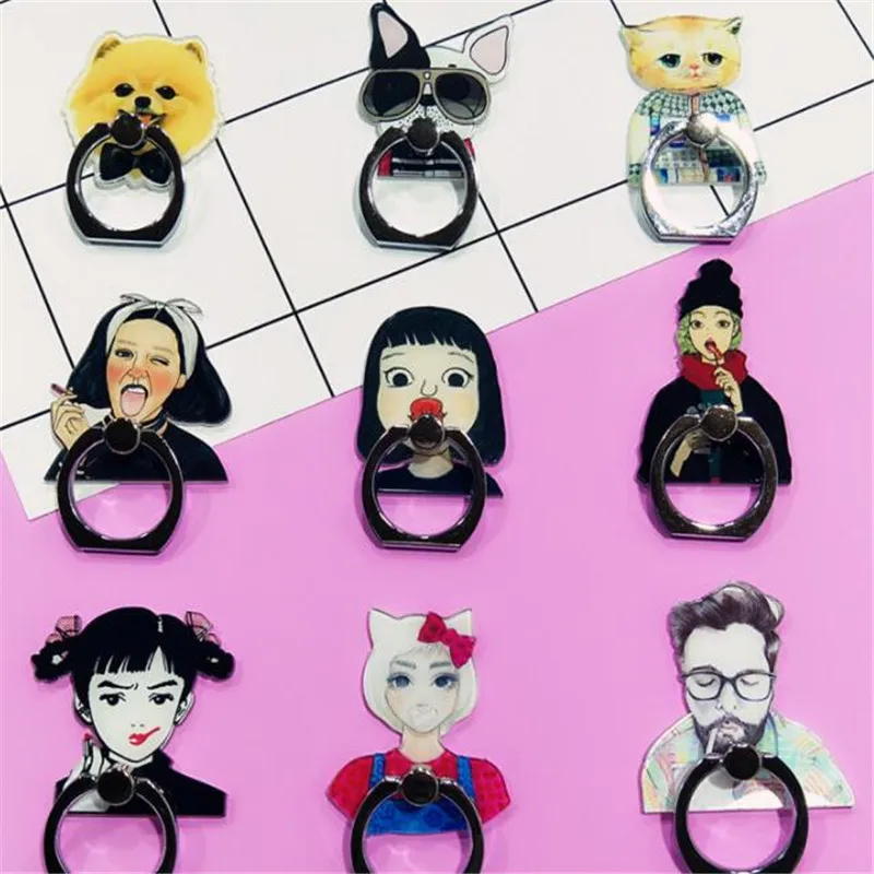 

UVR 360 Degree Cartoon Girl dog cat Finger Ring Smartphone Stand Holder Mobile Phone Holder For iPhone Huawei All Phone