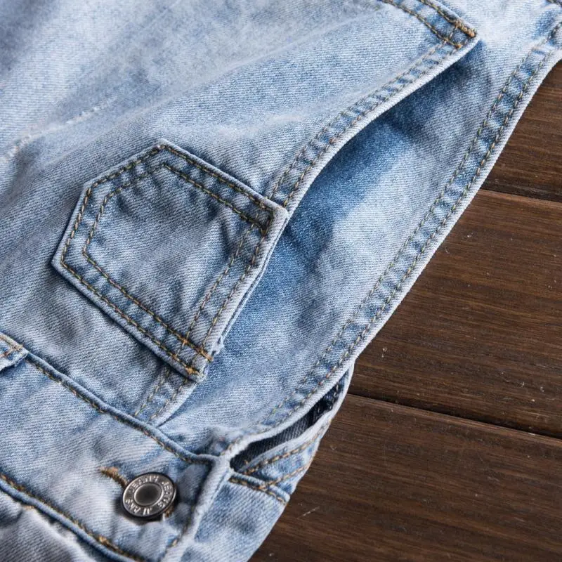 2018 New Male Suspenders New Casual Light Blue Denim Overalls Ripped Jeans Pockets Men's Bib Jeans Boyfriend Jumpsuits Size 6XL