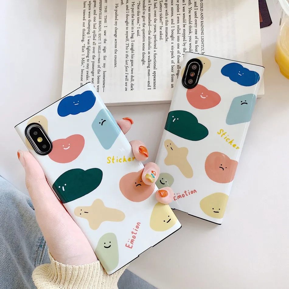 

For iPhone 7 Plus XR X XS Max Case Square Fun Cartoon Graffiti Expression Holder Cover For iPhone 8 6 6s Plus Soft TPU Coque