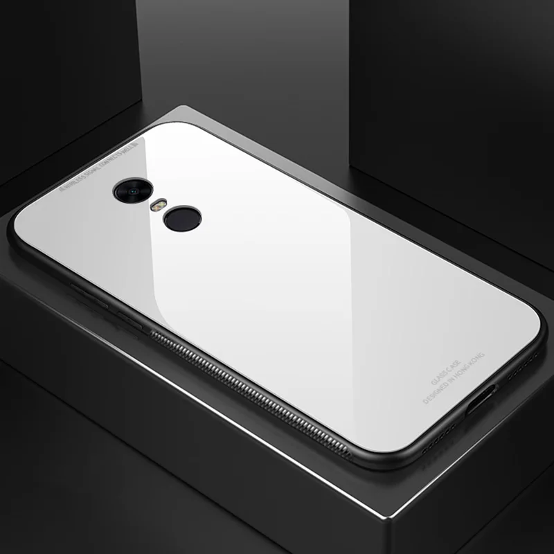 Чехол для Xiaomi Redmi 5 Plus, роскошный тонкий глянцевый чехол из закаленного стекла с силиконовой рамкой, Жесткий Чехол для Xiomi Redmi 5 Global Version Pro - Цвет: Белый