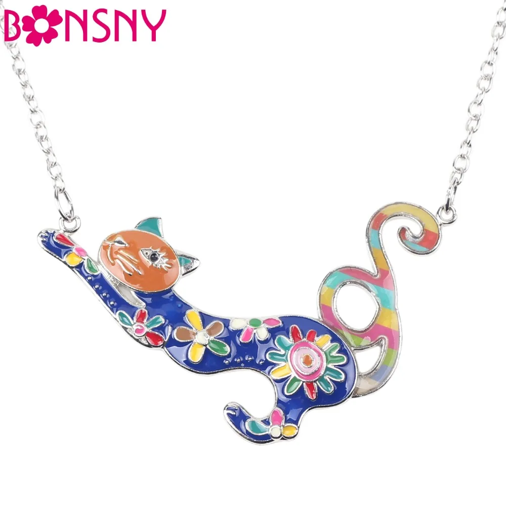 Bonsny Enamel Alloy Cat Kitten Necklace Pendant Chain Collar Novelty Animal Jewelry For Women Girls Pet Lovers Gift Party Charms | Украшения