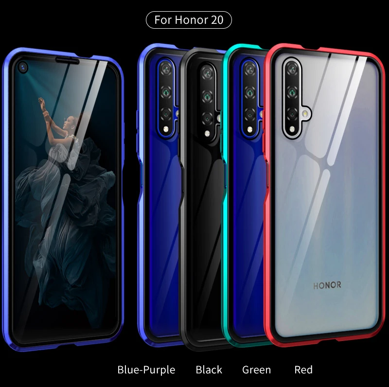 Двухсторонний чехол из закаленного стекла 360 для huawei Honor 20 Pro, магнитный металлический корпус, стеклянная крышка Honor20 Pro, чехол s On