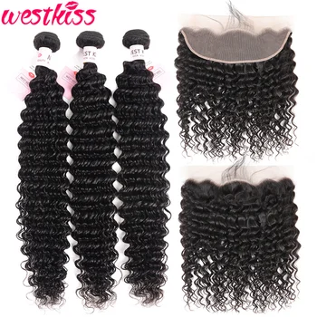 

Peruvian Deep Wave Bundles With Frontal Closure 13x4 Pre-plucked Lace Frontal With 3 Bundles Remy Human Hair Bundles
