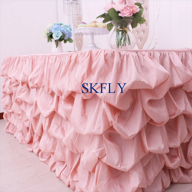 CL015E Новые популярные много цветов на заказ свадебные Румяна розовая тафта присборенная гофрированная юбка для стола