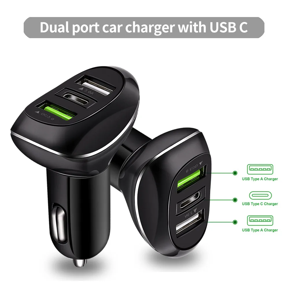 Автомобильное зарядное устройство ANLUD Quick Charge 3,0 с двумя usb-портами type C для Xiaomi PD, автомобильный адаптер быстрой зарядки для huawei P30 Pro QC3.0