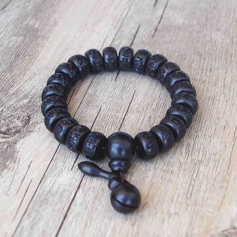 

13/15mm Men's Tibetan Buddha Lightning Stroke Jujube Wood OM Mani Padme Hum Bracelet Healing Prayer Mala Chakra Strand Bracelet