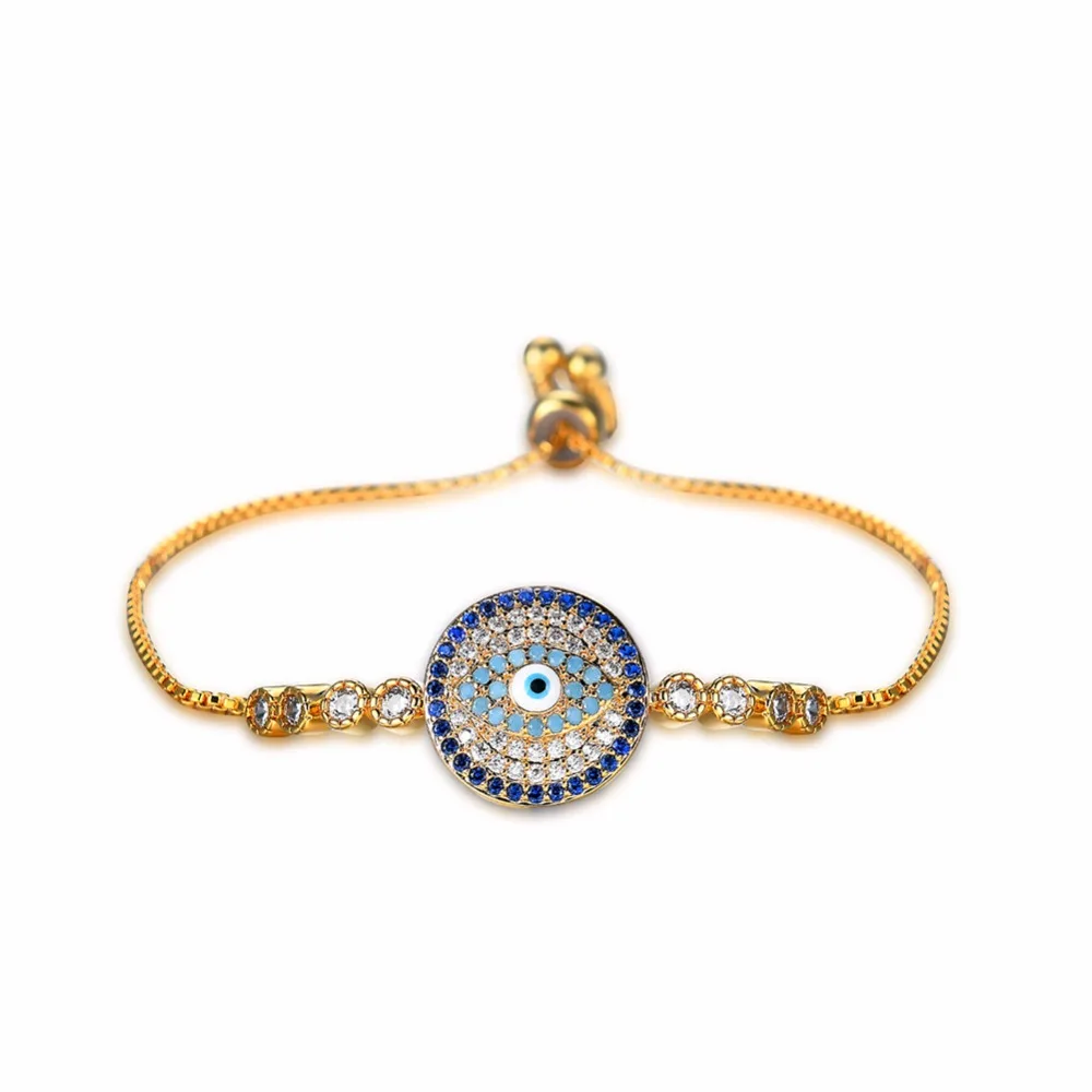 Simple Bracelet Gold Color Turkey Evil Eye AAA Zircon Copper Women