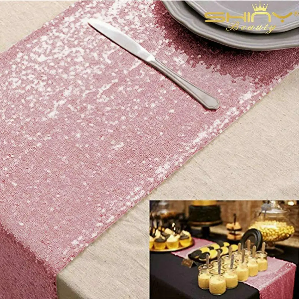 12x108in скатерть с блестками, белая настольная дорожка, блестящая скатерть с блестками, постельное белье для свадебного украшения стола 30x275cm-a - Цвет: Pink Gold Color