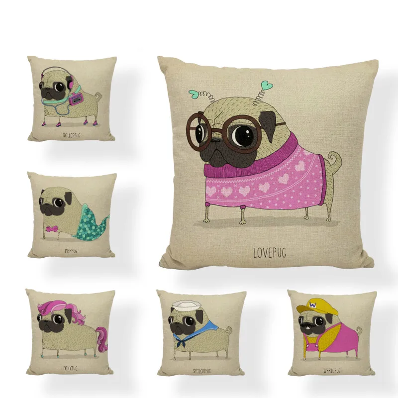 

Mario Cosplay Glasses Heart-shaped Cartoon Pug Throw Pillow Case 45*45CM Square Skates Pony Tail Living Room Decor Cushion Cover