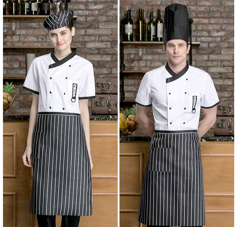 Для мужчин двубортный короткий рукав новый шеф повар костюмы топ ресторан кафе хлебобулочные официант Униформа Chaqueta De Cocinero комбинезоны