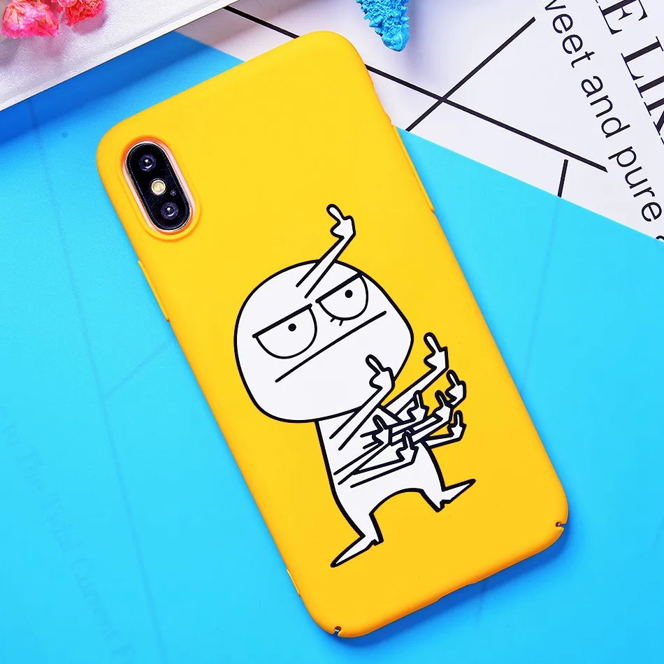 Cute Cartoon Case For iphone 7 6 6S 8 Plus Case For iPhone X 10 Funny Middle Finger Yellow Back Cover Phone Cases Artisome       (3)