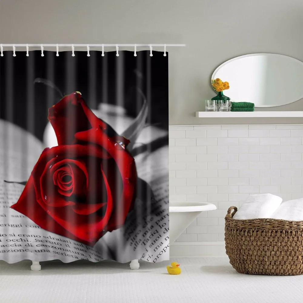 

Rose Printed Waterproof Shower Curtain (include 12 pcs Hooks) 180*180cm